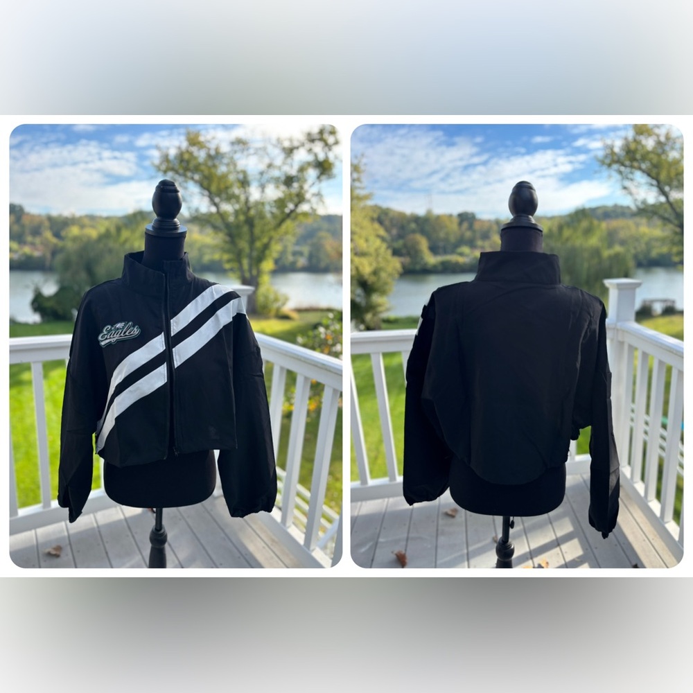 Eagles inspired Womens Crop Black Light Track Jacket with White Stripes